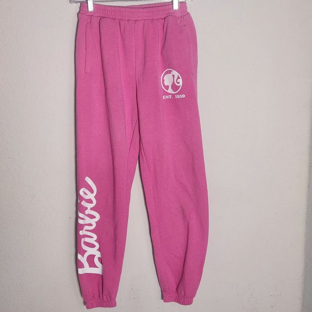 Barbie Girls Sweatpants Pink Joggers Size 14/16 Fleece Lined Graphic Lounge